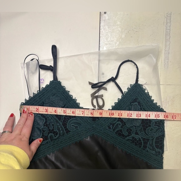 Zara TRF Slip Faux Leather Mini Dress Size Small Green Lace - Picture 4 of 7